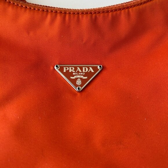 Prada Orange Nylon Mini Shoulder Bag With Beige Strap & Zipper Closure - Picture 2 of 10